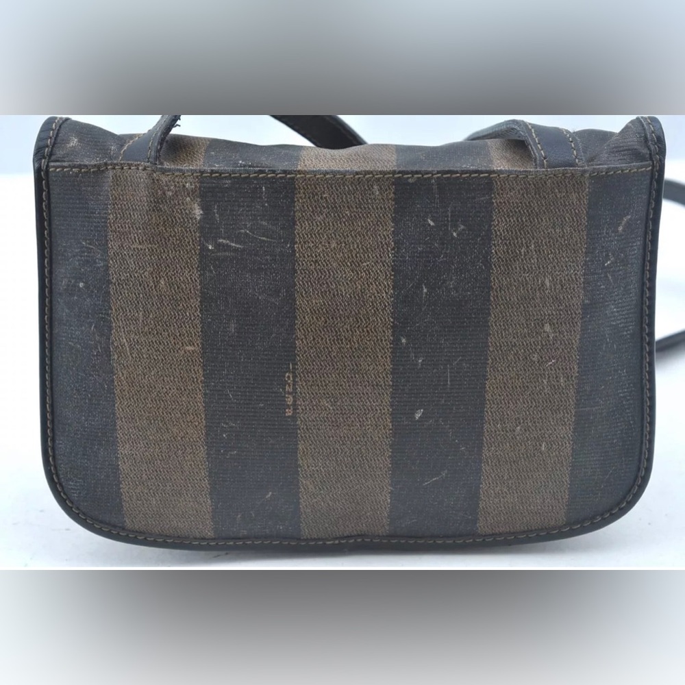 Authentic FENDI Pequin Shoulder Cross Body Bag PVC Leather Brown Black - Picture 2 of 13